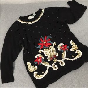 Black Embellished Sweater with Floral Design